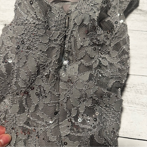 R & M Richards Sequin Lacey Silver Gown - Picture 7 of 9
